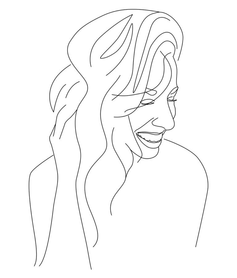 Vektorová grafika ve stylu one line – smějící se dívka