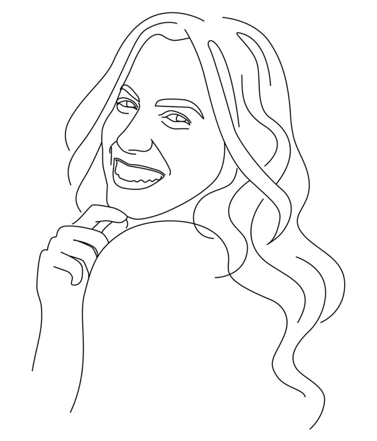 Vektorová grafika ve stylu one line – smějící se dívka